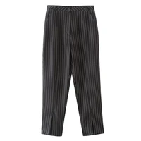 2021 women striped ankle length slim slit office high waist split pencil pants female pocket zipper fashion suits trousers mujer