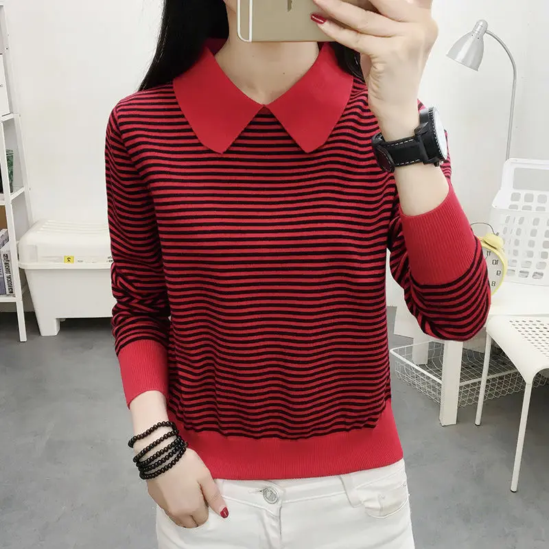 

Striped Top Bottoming Shirt Women's Winter Style Trendy and Western Style with Slimming Pullover Short Knitted Sweater