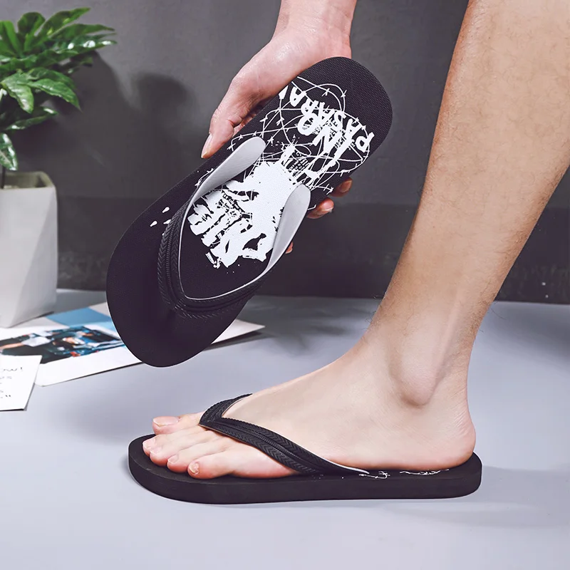 Летние Тапочки с принтом граффити Мужская обувь Вьетнамки Мужские шлепанцы в
