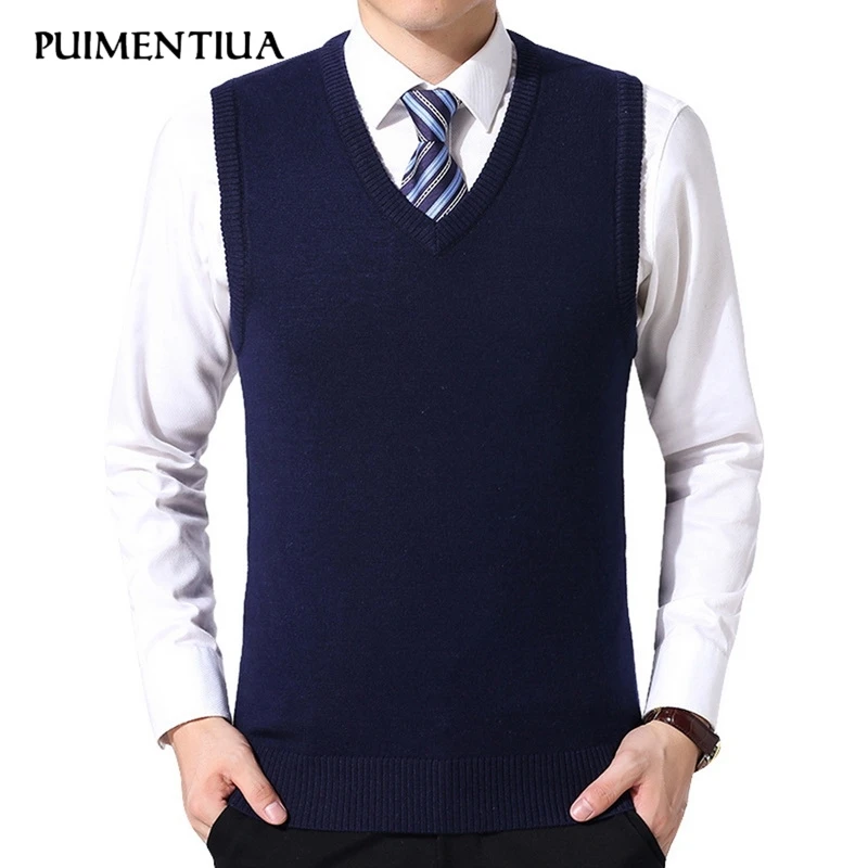 Puimentiua Мужской Повседневный пуловер с длинными рукавами и принтом свитер круглым