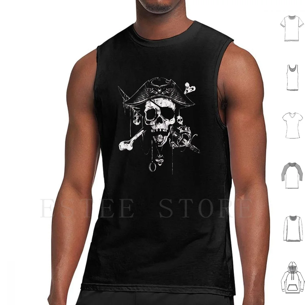 

Pirate Skull Sword And Bones Jolly Roger Distressed Graphic Tank Tops Vest Sleeveless Calico Jack Pirate Flag Jolly Roger