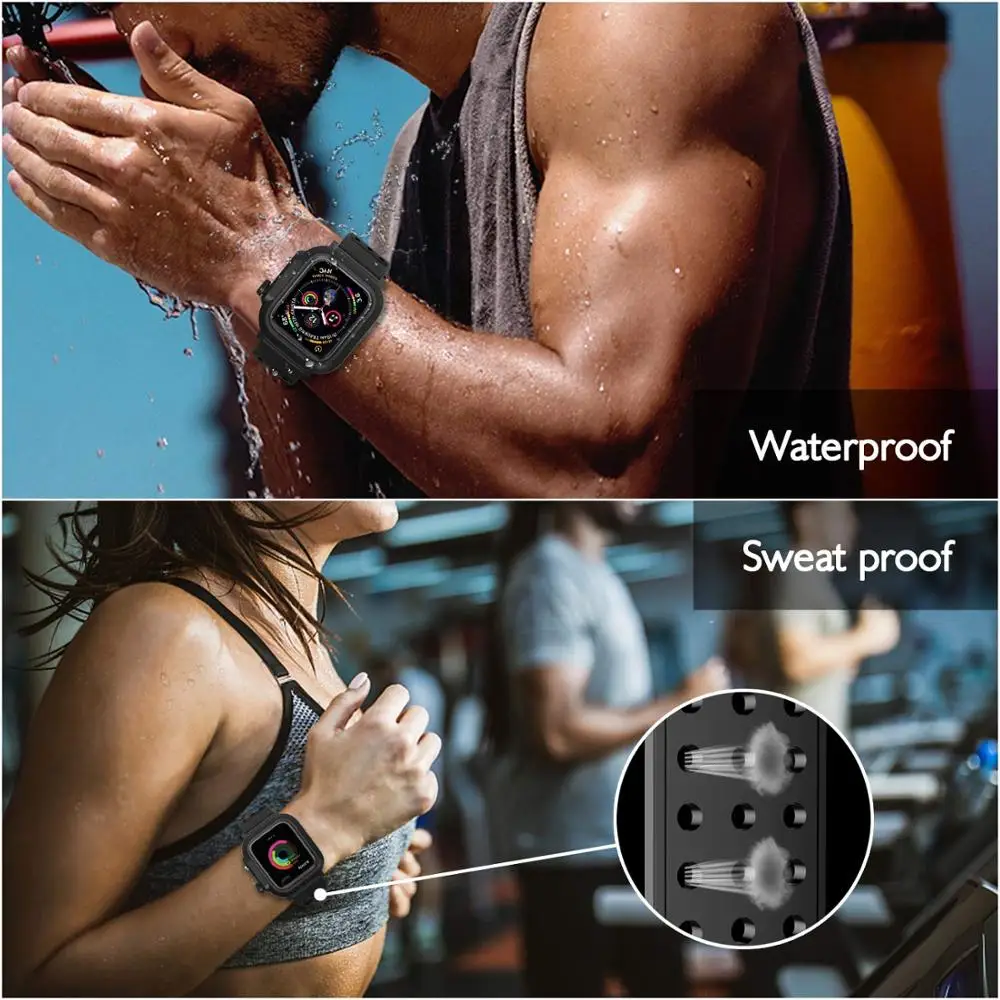 

Waterproof Rugged Case with Silicone Band for Apple Watch Series SE 6 5 4 3 for iWatch 38/42/40/44mm Strap Screen Protect Cover