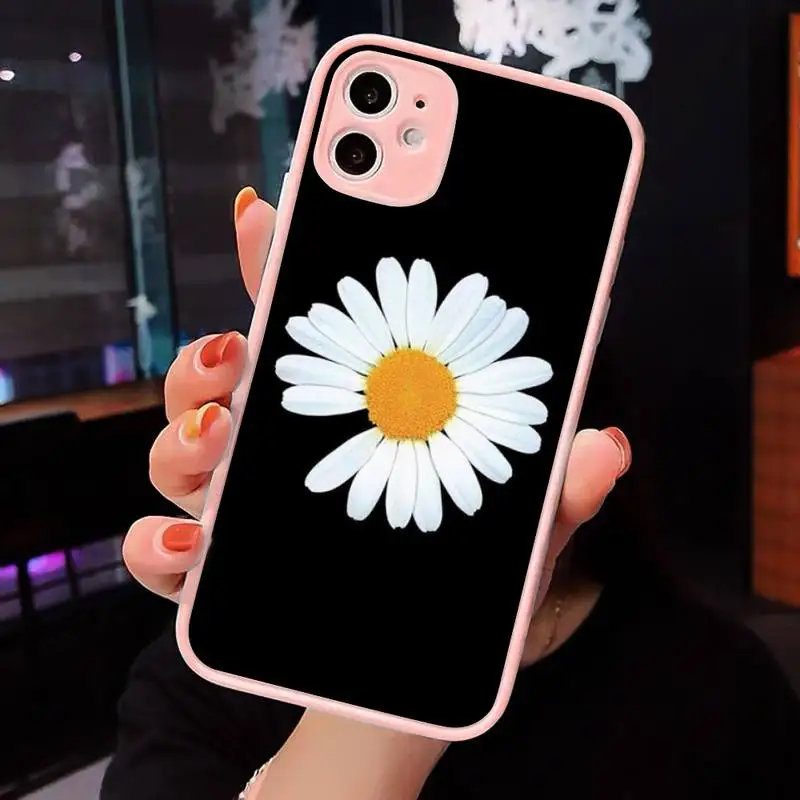 

Black White Flower Daisy Phone Case Matte transparent For Pink iPhone 12 Mini 11 Pro XR XS Max 7 8 Plus X Back Cover