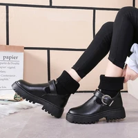 thick heeled thick soled martin boots womens autumnwinter 2021 new korean knitting ankle boots