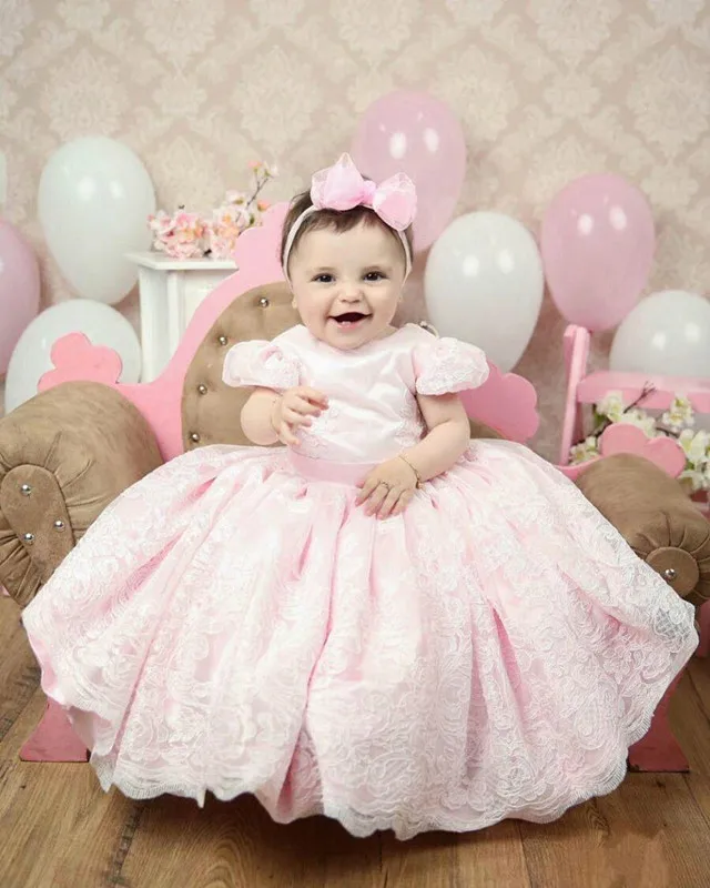 Розовые винтажные кружевные платья с цветочным принтом для девочек бальное