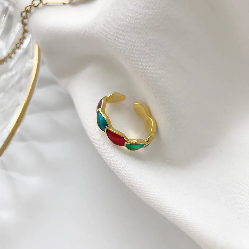 MLKENLY 925 пробы серебро просто следуете модным трендам дикое Золото многоцветный эпоксидной смолы личности для Для женщин вечерние кольцо на палец, подарок