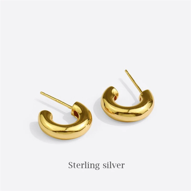 

Aestethic Elegant Jewellery Retro Geometric Semicircle Letter C 925 Standard Silver Fashion Female Stud Earrings SEA805