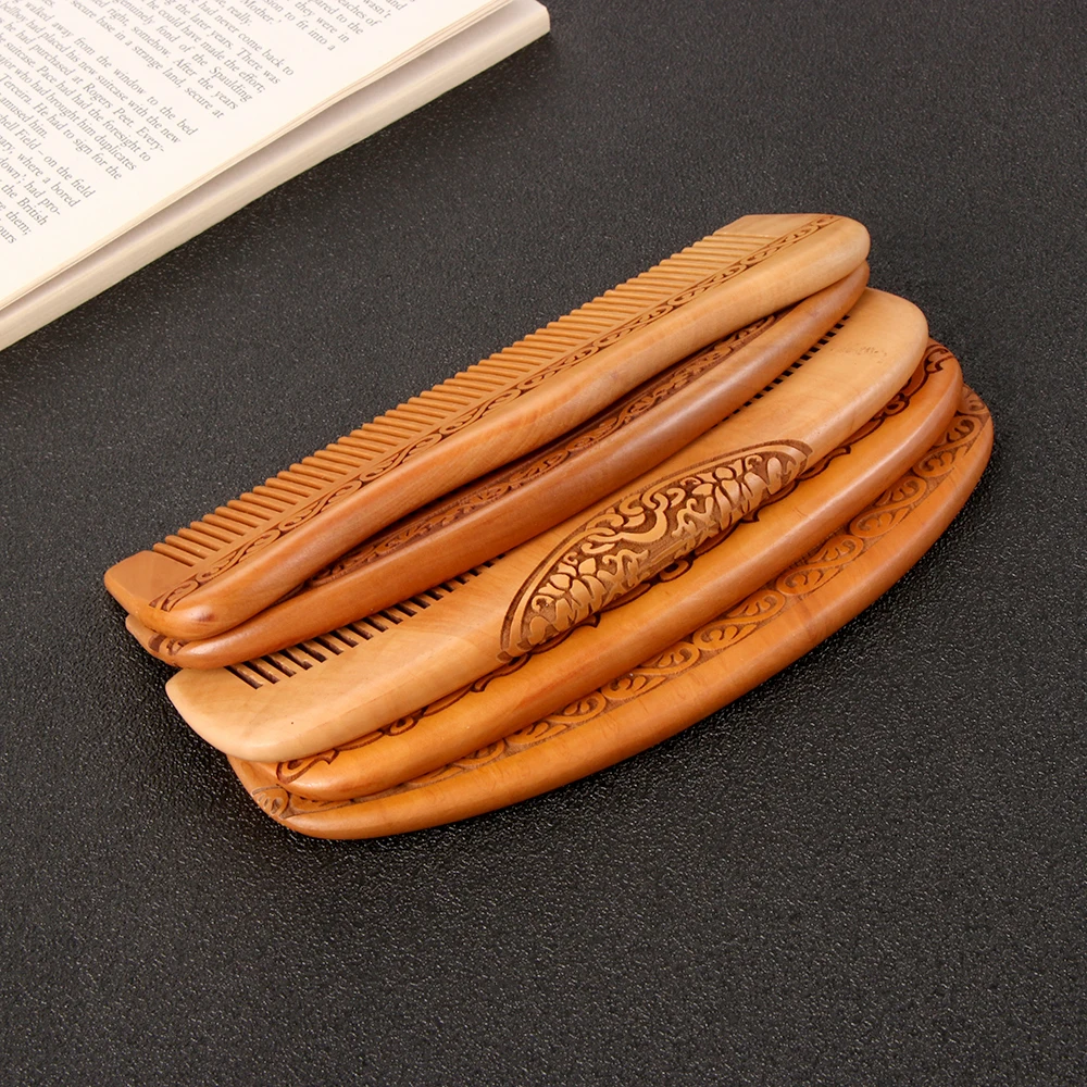 1Pc Hot Natural Peach Wood Comb Close Teeth Anti-static Detangling Beard comb Head Massage Hairbrush Hair Care Tools For Travel | Красота и