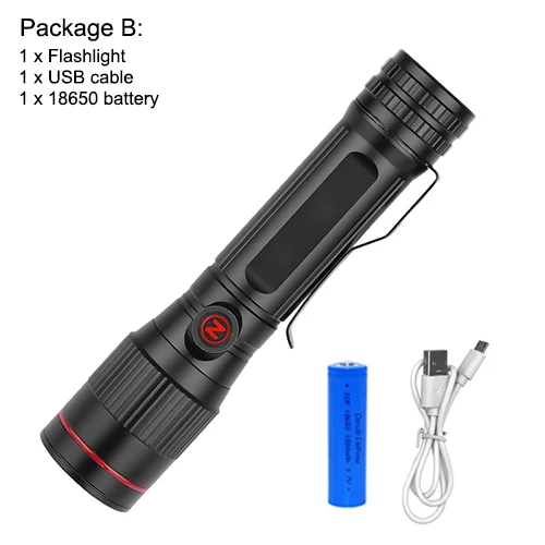 Package B Многофункциональный тактический фонарь 18650 OSRAM P8 светодиодный фонарик с тремя режимами зарядки usb масштабируемый светодиодный перезаряжаемый фонарик - Испускаемый цвет: Package B