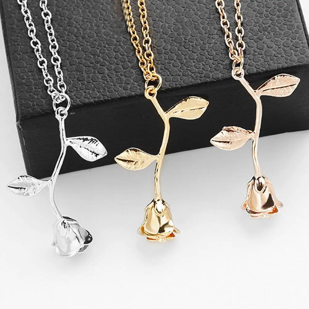 Женская мода 3D цветок розы подвеска цепочка из сплава ожерелье День Святого