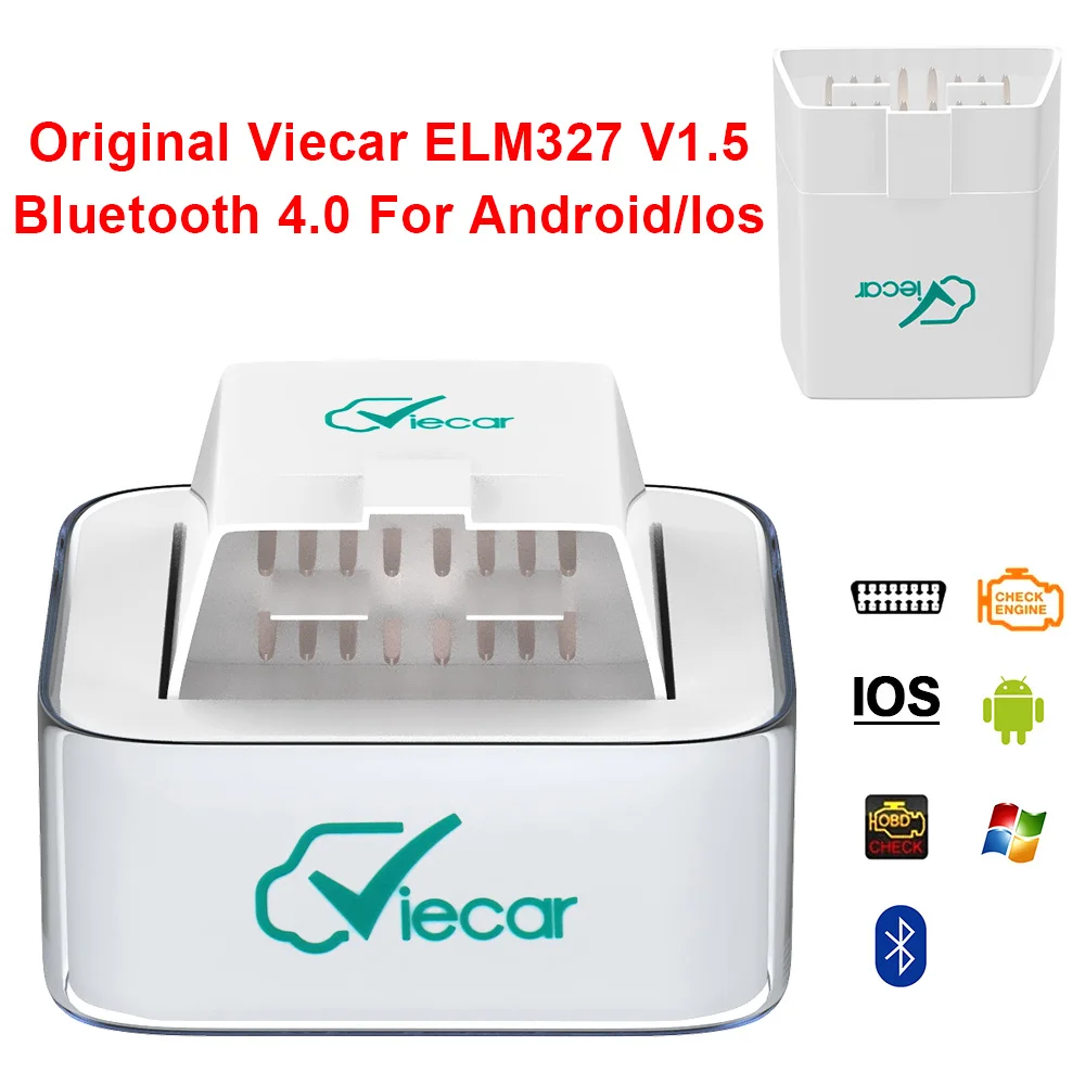 

Диагностический сканер Viecar ELM 327 V1.5 OBD2, прибор для чтения кодов для Android/IOS, Bluetooth 4,0