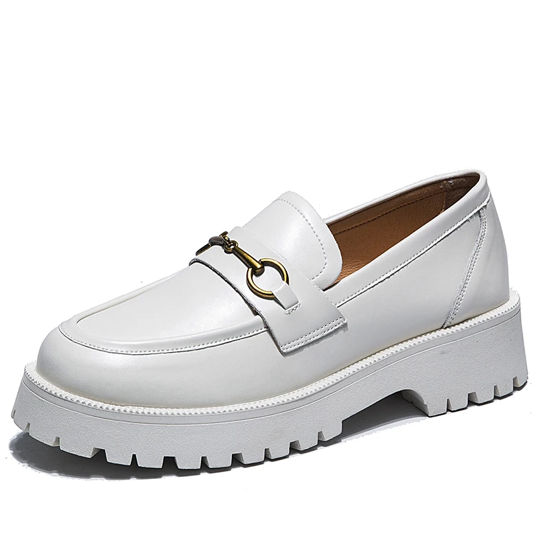 

Classic Black White Women Loafers Shoes Spring 2021 Newly Thick-soled Sneakers Genuine Leather Casual Trend Girl Shoes Students