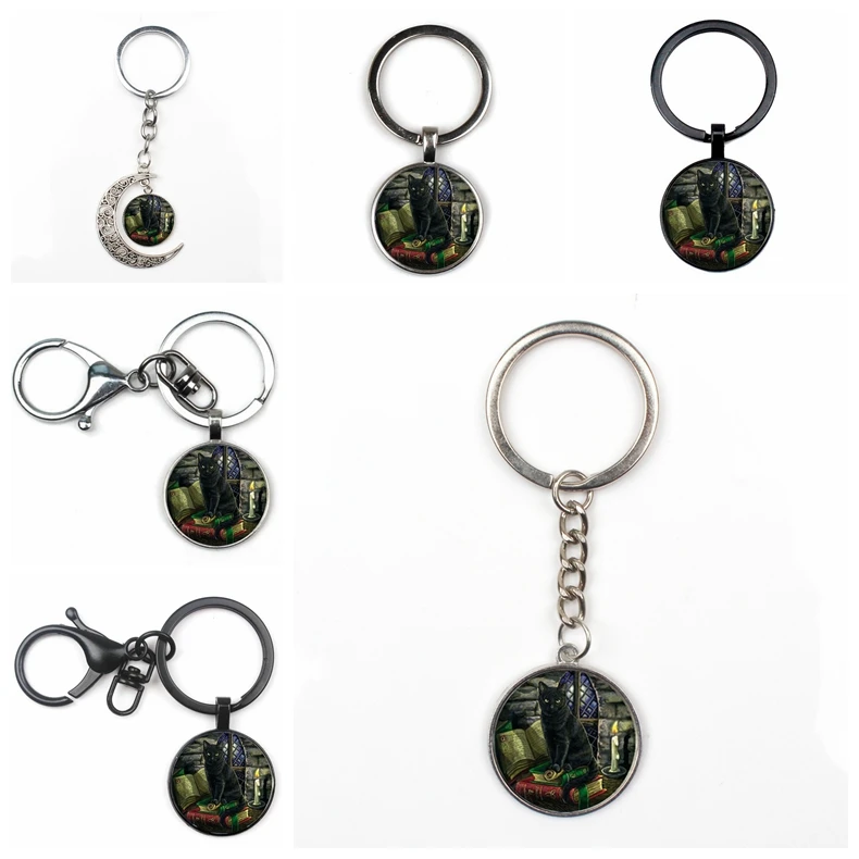 

New Personality Black Cat Dark Pattern Crystal Pendant Keychain Fashion Man Woman Keyring Bag Car Key Chain Glass Gift Souvenir