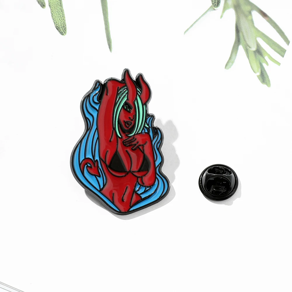 Эмалированная Заколка-значок с эмалью в виде девушки-демона и экчи