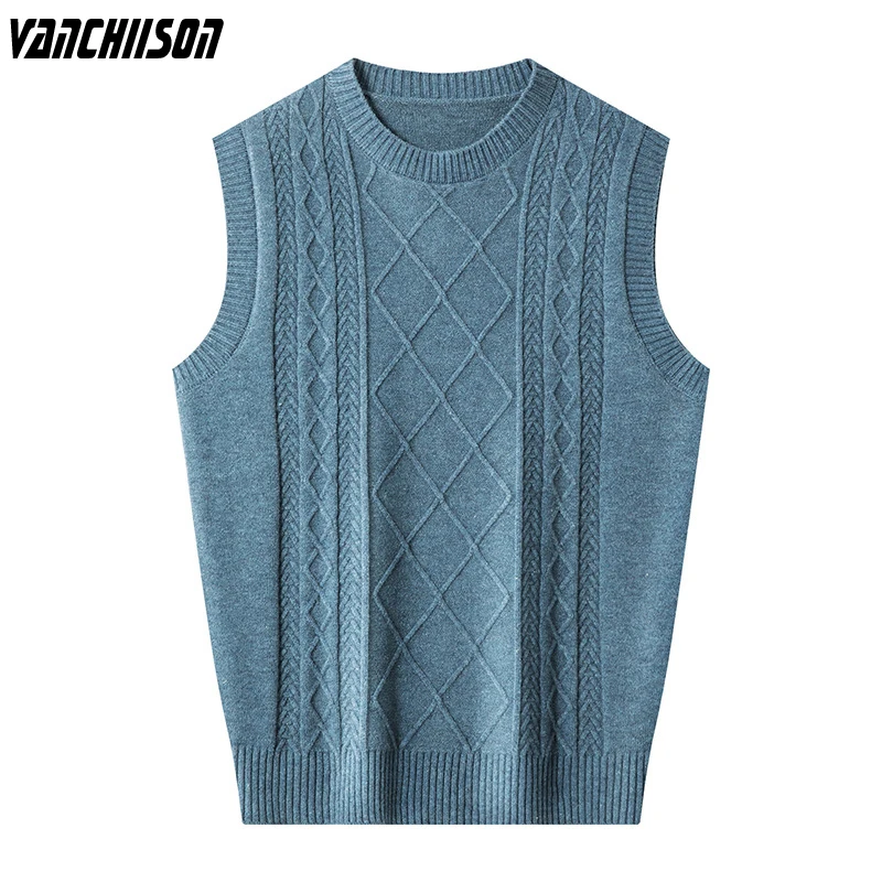 

Мужской брендовый вязаный джемпер на бретелях, плотный осенне-зимний Повседневный винтажный базовый свитер с V-образным вырезом, пуловер 3D ...