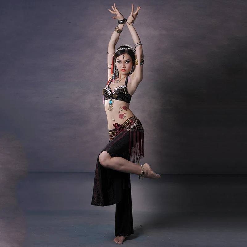 Женский костюм для танца живота комплект из 3 предметов бюстгальтер пояс штаны