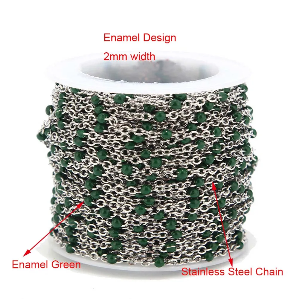 Steel Green 4 метра золотые цепочки из нержавеющей стали для ювелирных изделий DIY эмалированный овальный шар цепочка из бисера для женщин ожерелье Браслеты ножной браслет - Цвет: Steel Green