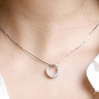 novel design hollow shiny cubic zircon circle pendant necklace for women simple stylish bridal wedding accessories gift jewelry