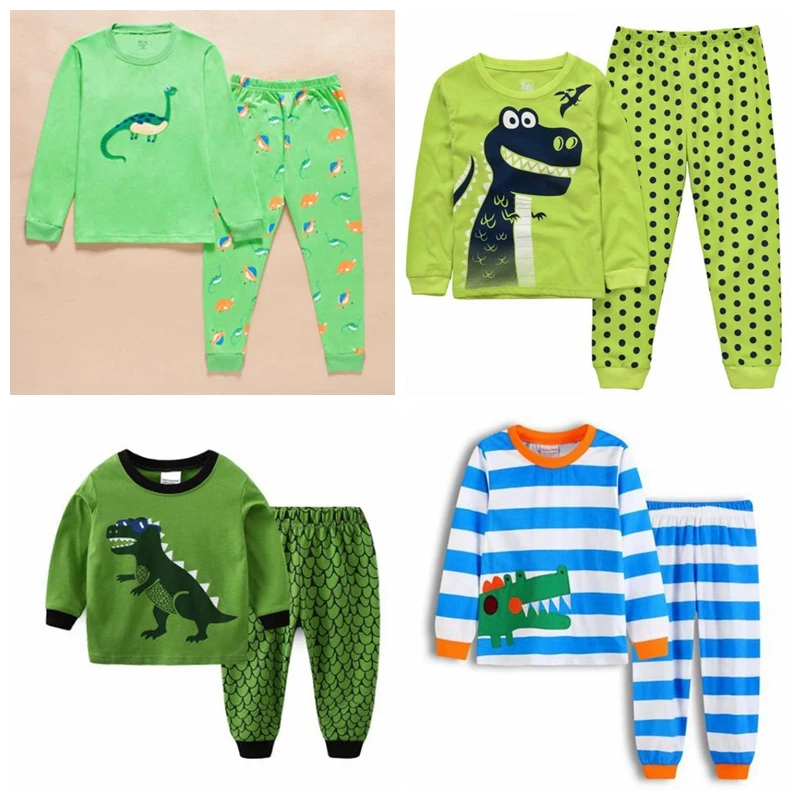 New Dino Boys Sleepwear Suits 100% Cotton Long Children Clothes Sets Motor T-Shirts Pants 2-Pieces Kid Pyjamas 2 -7 Year | Детская