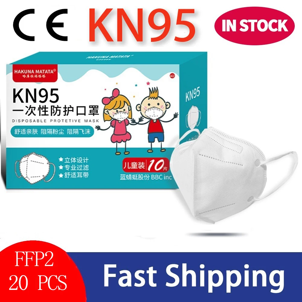 

20-200PCS Kids Mask KN95 5 Layers Children FFP2 Masks Face Mask For Girls Boys Respirator Protective Childrens Masks Dustproof