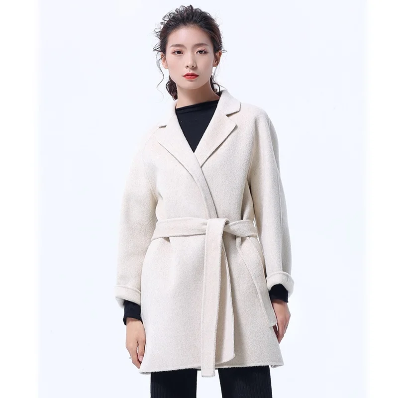 

Wool Blends Winter Coats Women Korean Sashes Loose Plus Size Jackets Female Fashion Woolen Cashmere Coat Casaco Feminino AA5133