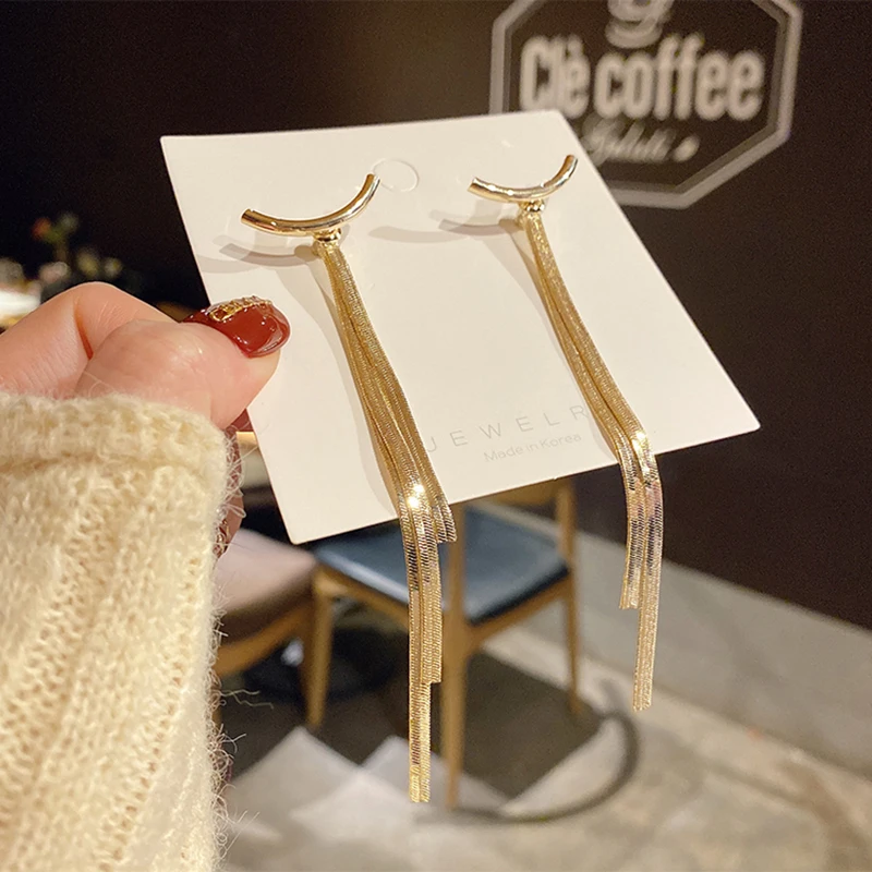 

Vintage Gold Color Bar Long Thread Tassel Drop Earrings for Women Glossy Stainless Steel Earrings 2022 New Fashion Jewelry Gifts