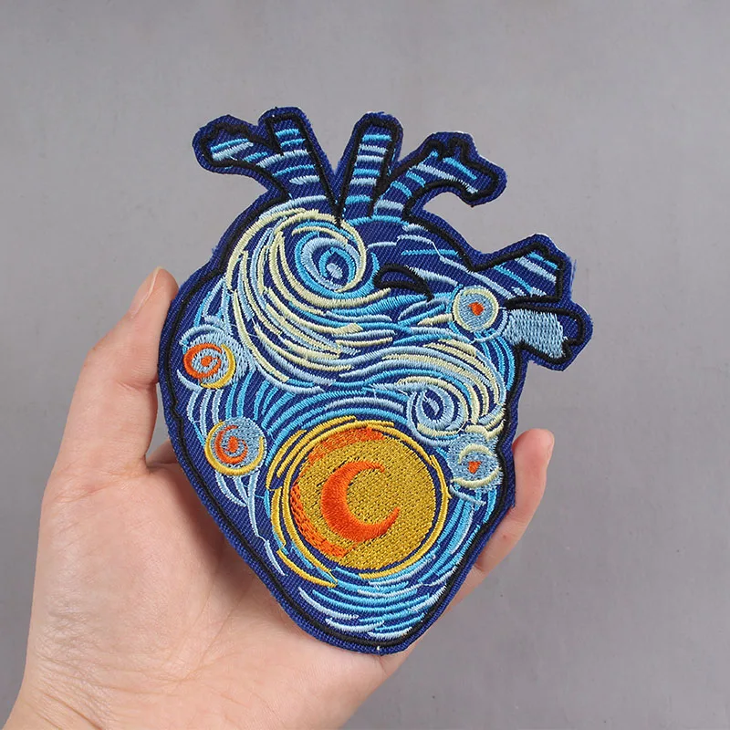 Pulaqi Wave Applique Adventure Badges Iron On Patches For Clothing Van Gogh Embroidered Natural Clothes | Дом и сад