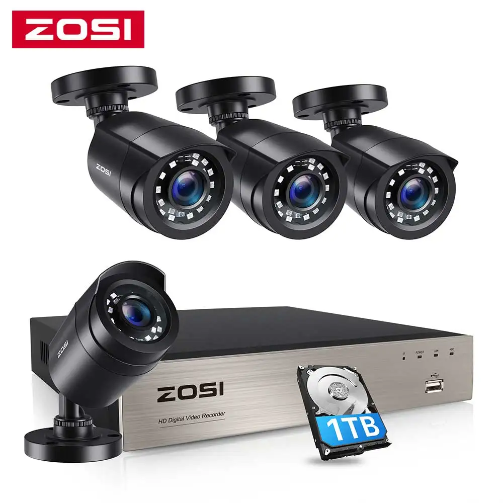 

ZOSI Home Security System H.265+ 8CH DVR 4/8pcs 2.0MP 1080p Night Vision Outdoor Surveillance Waterproof Camera Kits