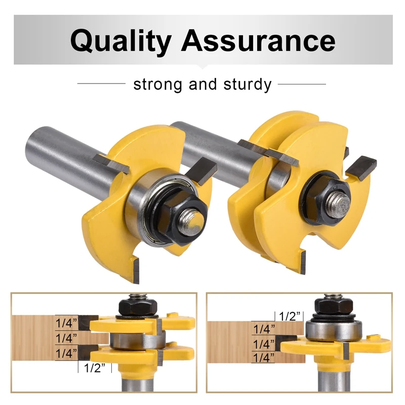 2 pc 1/2'' Shank High Quality Tongue & Groove Joint Assembly Router Bit Set Stock Wood Cutting Tool Milling Cutters |