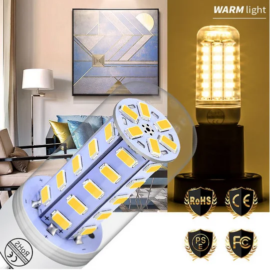5736 SMD Светодиодная лампа E27 E14 3 Вт 5 7 9 12 15 220 в 230 В лампада свеча для украшения
