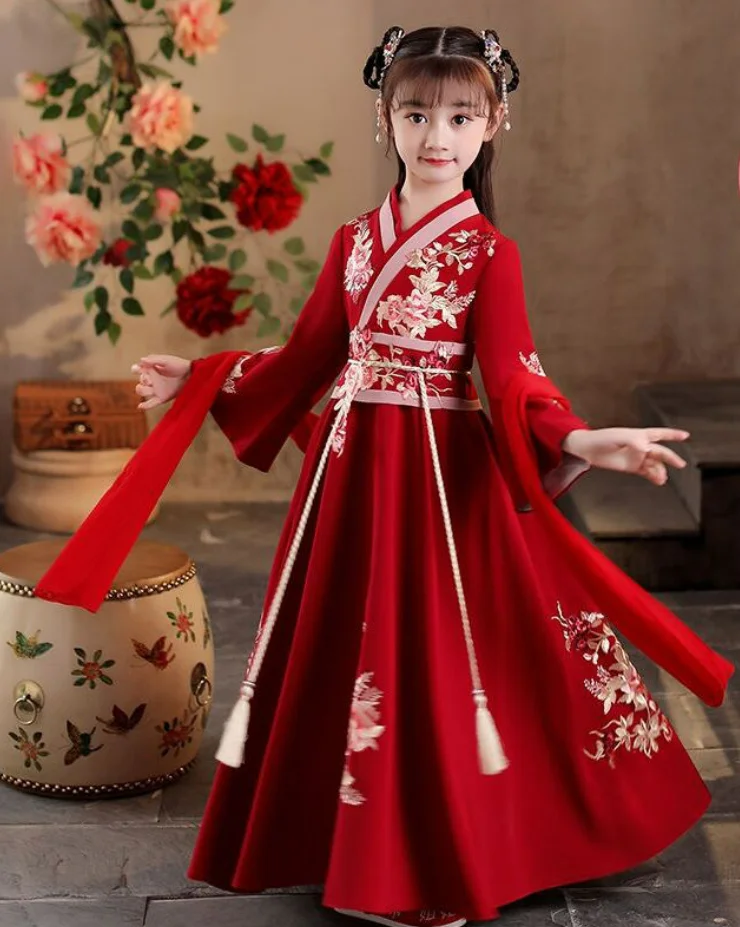

Chinese Traditional Hanfu Girl Spring and Autumn Dress Children's Costume Autumn Super Fairy Tang Costume Ancient Style Skirt