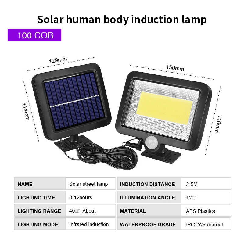 3 Modes100LED COB человека Сенсор светильник уличный Точечный уличная лампа с солнечной