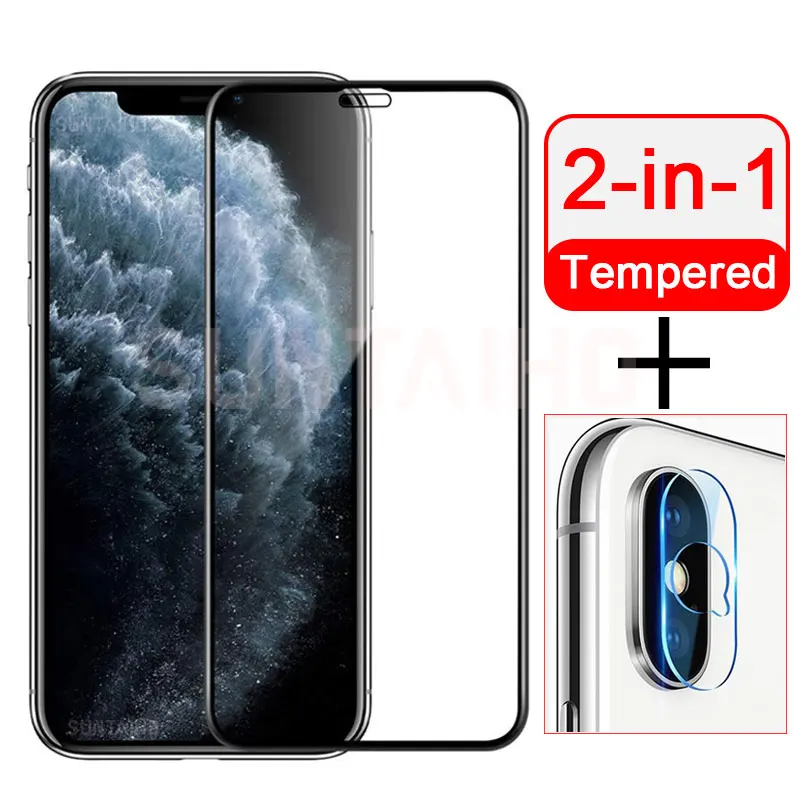 Закаленное стекло 2 в 1 с полным покрытием для iPhone XR XS Max X защитная пленка