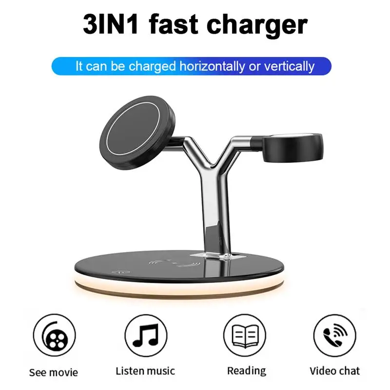 

3 in 1 Magnetic Wireless Charger 15W Fast Charging Station for iPhone 12 11 pro XS X XR Max Chargers for Apple Watch Airpods pro
