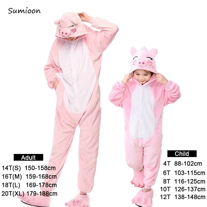 Pink pig Пижамы для мальчиков и девочек, наборы кигуруми, пижамы с единорогом для женщин и мужчин, взрослые комбинезоны, пижамы с рисунками животных, панды, Стич, одежда для сна, косплей, пижамы для детей - Цвет: Pink pig