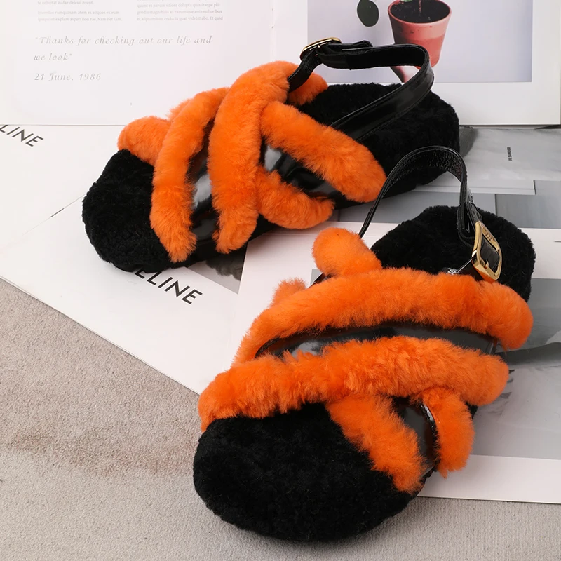 

Женские шерстяные туфли, повседневные босоножки из натуральной шерсти, удобная домашняя обувь на плоской подошве, теплые шерстяные туфли, н...