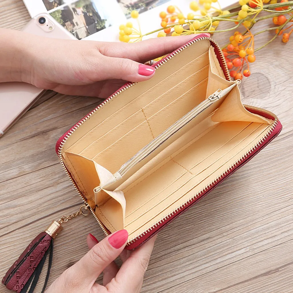 Женские кошельки с милым дизайном на молнии трендовые одноцветные длинные
