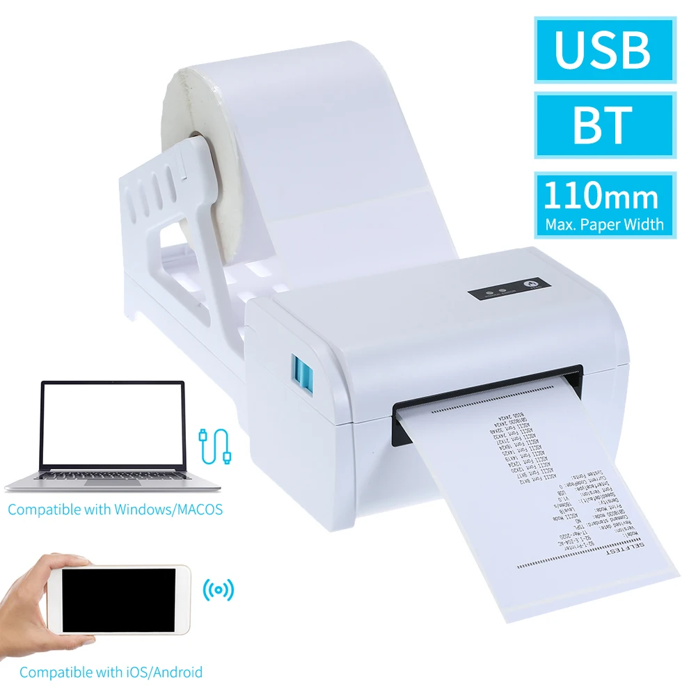 110 мм принтер для этикеток с Bluetooth w/Стенд USB кабель высокоскоростной термопринтер