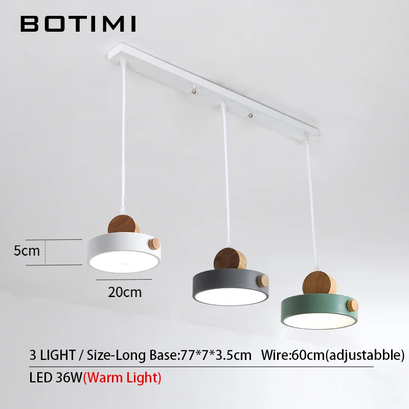 3 Light-Long Base BOTIMI скандинавский светодиодный подвесной светильник с металлическим абажуром для столовой, 220 В, шнур, подвесной светильник, светильник для ресторана - Цвет корпуса: 3 Light-Long Base