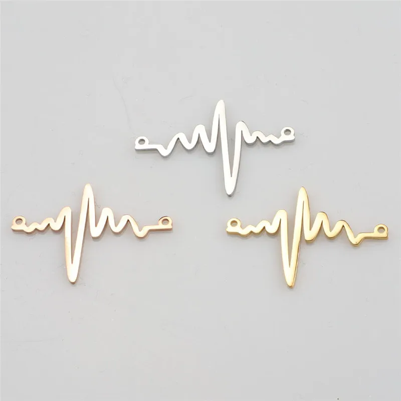 

Подвеска из нержавеющей стали с молнией и ЭКГ, 5 шт./лот, подвеска для изготовления ювелирных изделий, «сделай сам», аксессуары ручной работы