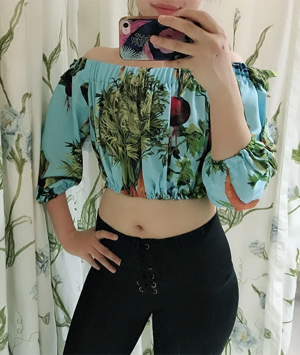 

Custom Made Women Plus Size 3XS-10XL Sexy Printed Short Crop Top Blue/Red