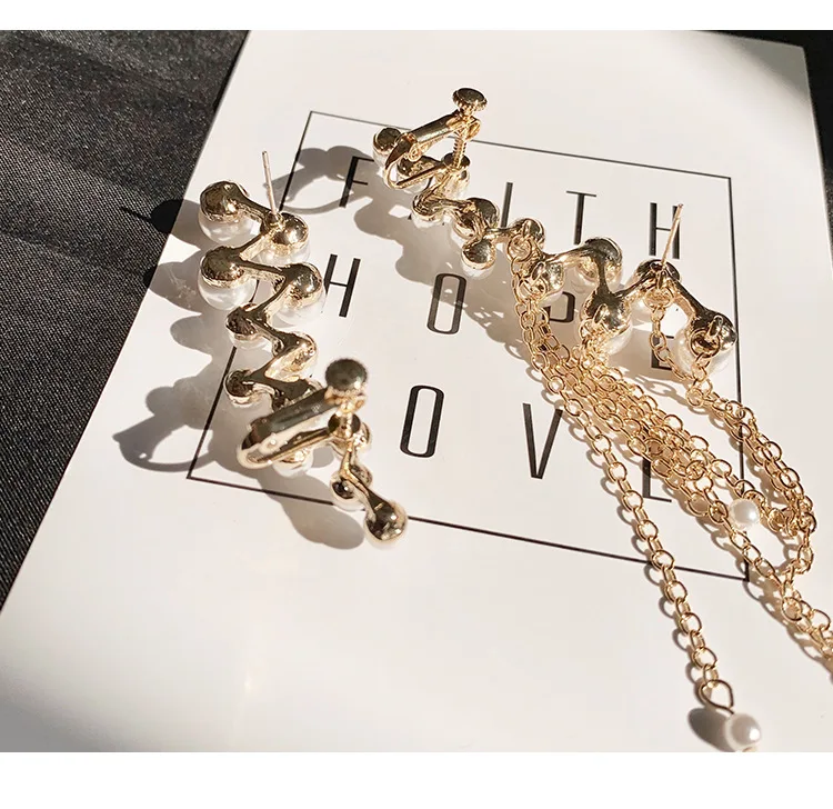 

Pearl tassel asymmetrical ear bone clip fashion earrings fashion jewelry 2020 oorbellen voor vrouwen aretes largos de mujer