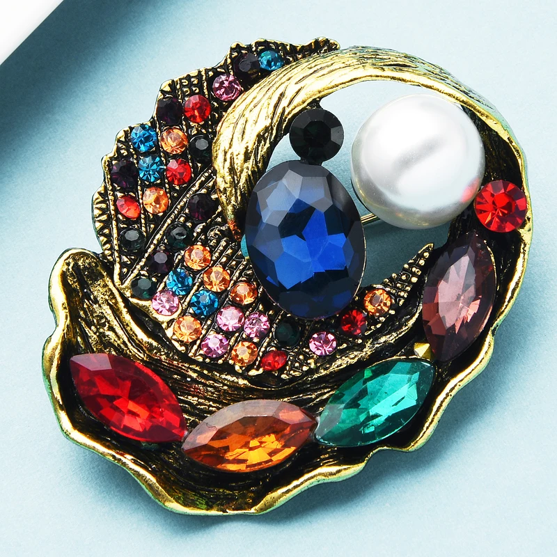 

Wuli&baby Multicolor Rhinestone Round Flower Brooches Women Men Pearl Geometric Design Party Casual Brooch Pins Gifts