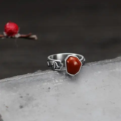 

S925 Sterling Silver Ruyi Sterling Silver Ornament Handmade Exaggerated Index Finger Hetian Jade South Red Ethnic Style Women's