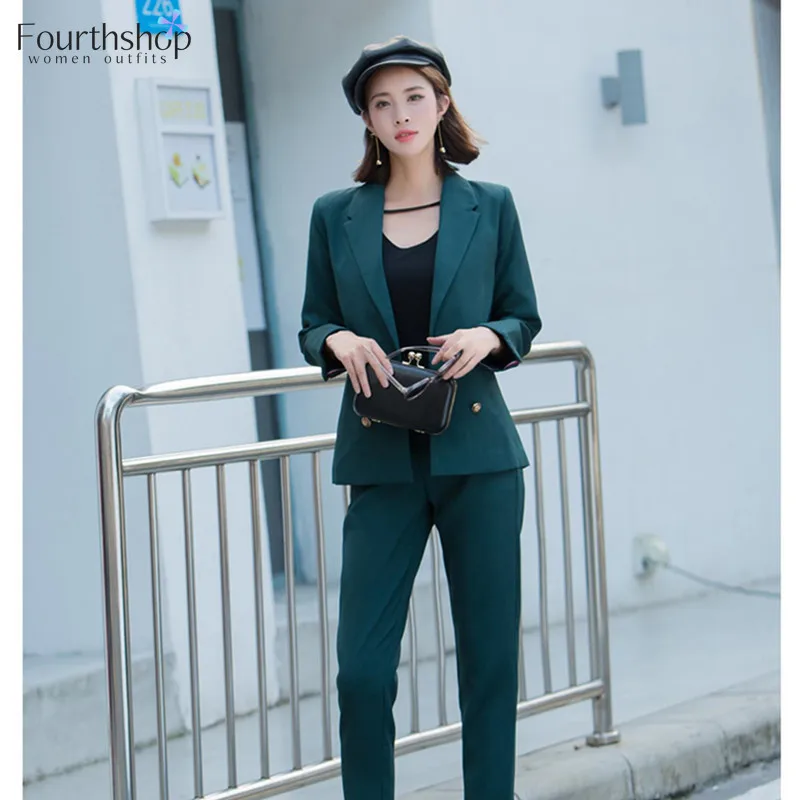 2020 Модный женский костюм двубортный брючный Осень-зима комплект из 2 предметов