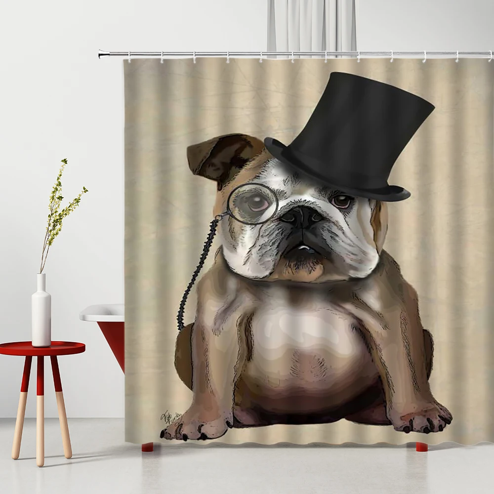 

Dogs Shower Curtain English Bulldog Smoking Bathtub Decoration 3D In The Bathroom Polyester Fabric Cloth Curtains