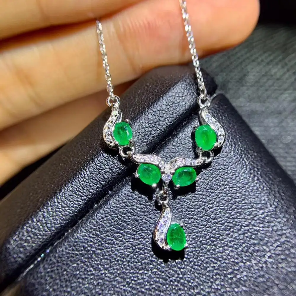 

fashion Especially Eye natural green emerald pendant S925 silver Natural gemstone Pendant Necklace women party fine jewelry
