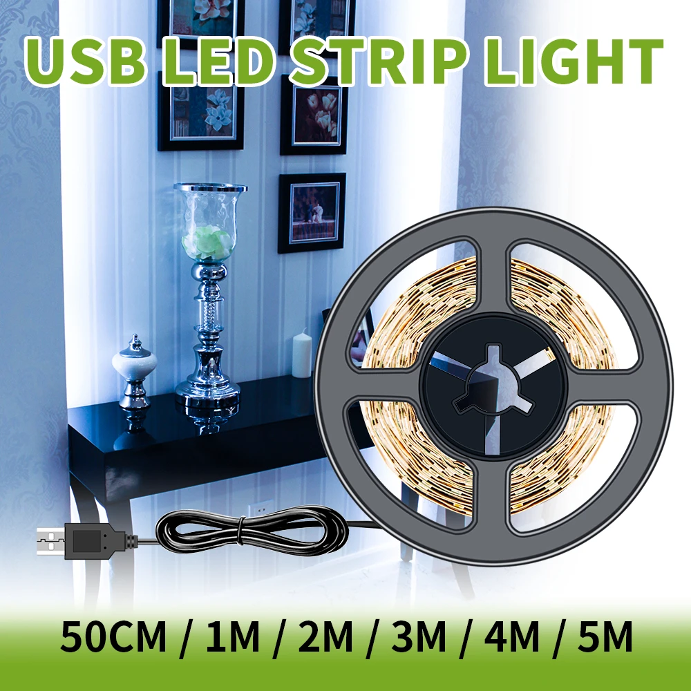 

1M 2M 3M 4M 5M Led Strip Light USB 5V TV Backlight Lighting Decor Closet Cabinet Stairs Night Security Light Led Lamp Tape 2835