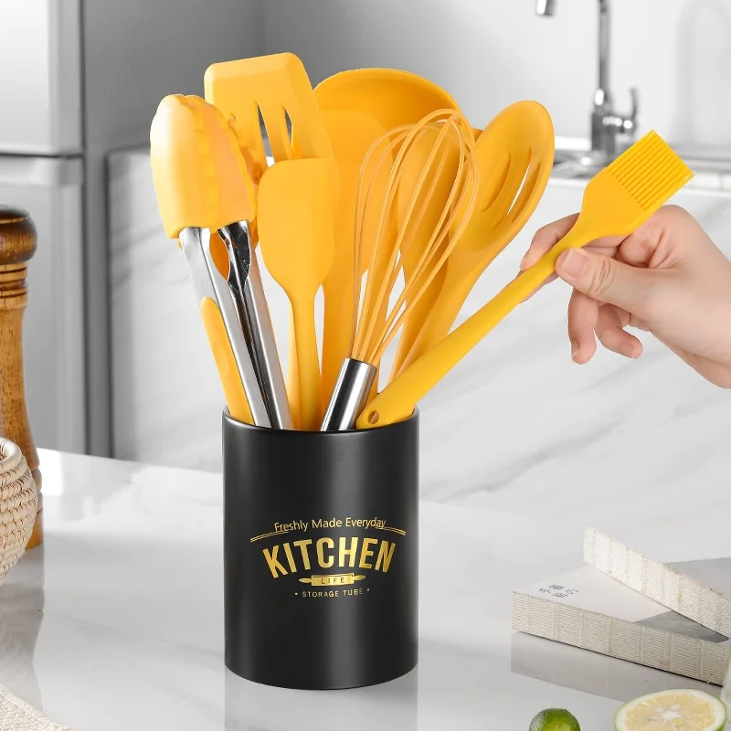 

Kitchen Set Cooking Tools Yellow Silicone Cookware 10-piece Set Non-stick Cookware Silicone Cookware Set Ten-piece Cooking