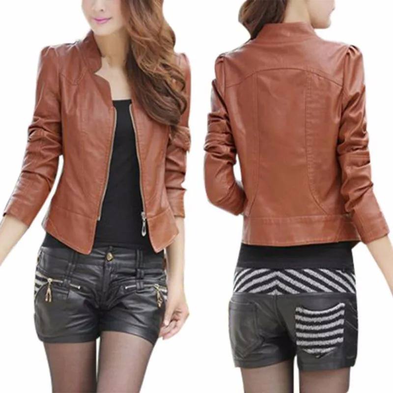 

Zoulv2021 Solid Female Slim Motorcycle Leather Coat Fashion Autumn /Winter Korean Coats Women Pu Leather Clothing Bomber Jacket